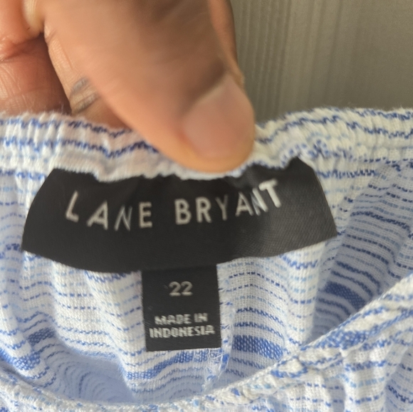 Lane Bryant Linen Blend Top Sz 22 Beach Nautical Stripe Adjustable Strap Ruffle - Picture 5 of 13